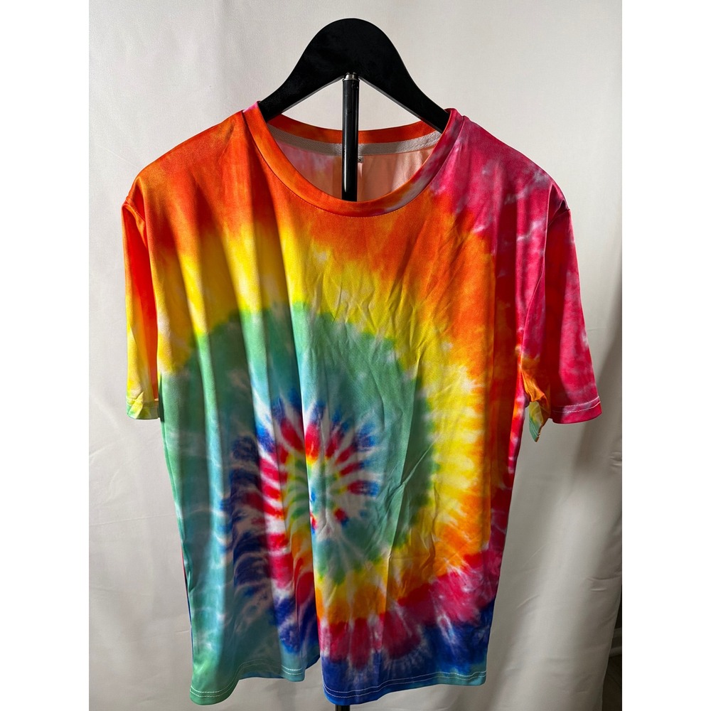 Rainbow Tie Dye Costume Set Shirt Bandana Sunglasses Necklace Hippie Retro 70s